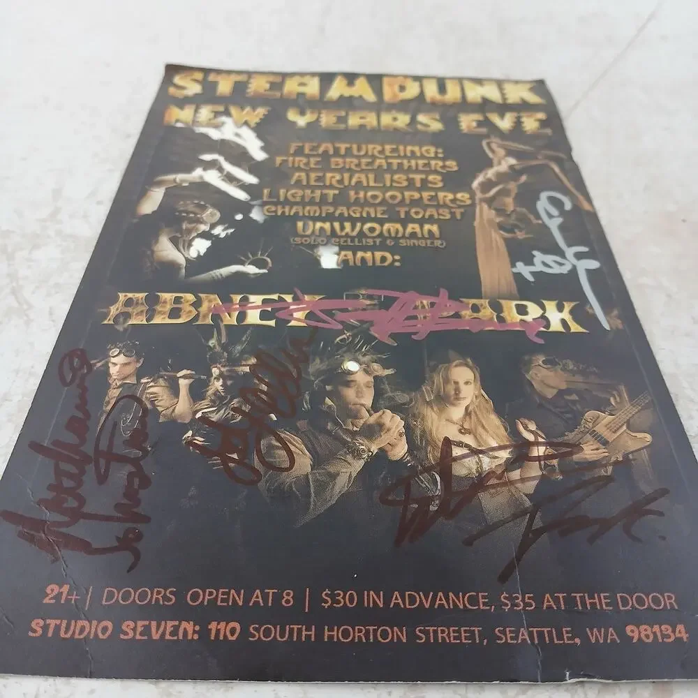 Abney Park Signed Steampunk New Years Eve Flyer & Ticket Lot Concert 2010